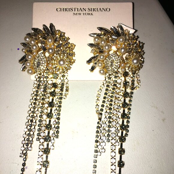 Pierced Rhinestone Dangle Earrings - New from Christian Seriano Dr21 - Picture 1 of 3